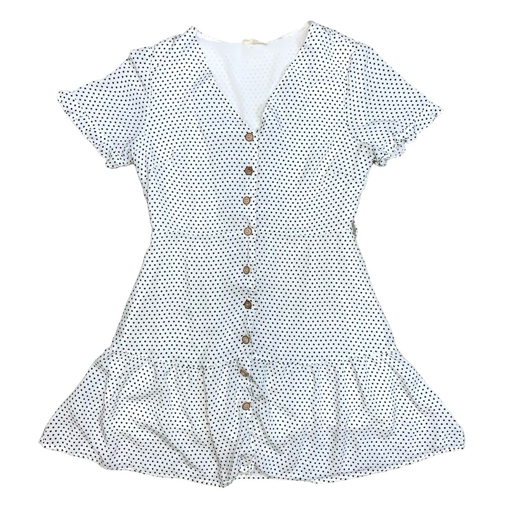 Altard State Polka Dot Button Down Mini Dress Large Flared Lightweight V Neck